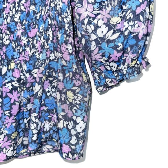 Nanette Lepore Blue Floral Smocked Peasant Blouse Size Small - Picture 5 of 10